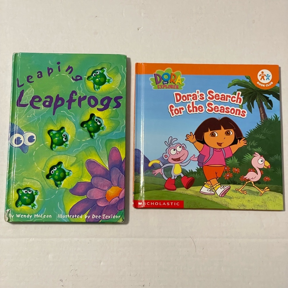 Lot of 2 Children Story Books, Leaping Leapfrogs, Dora's Search for the Seasons